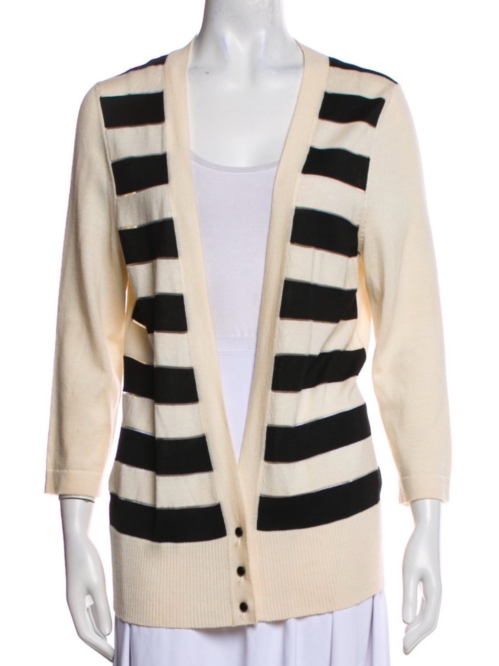 Carolina Herrera Cream and Navy Striped Button-Front Cardigan